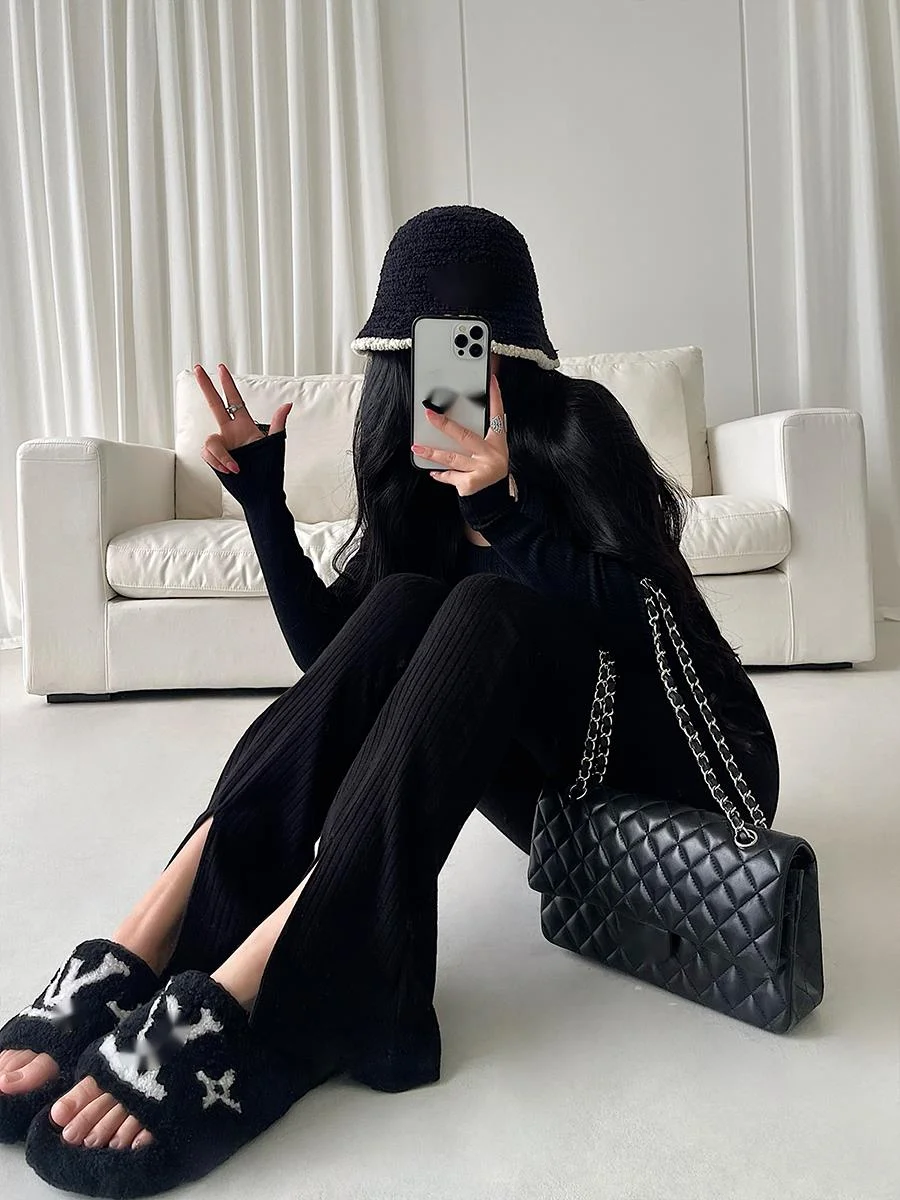 WOMENGAGA High Waist Tight Slim Fashion Women Pants Knitted Casual Pants Floor Slam Pants Flare Pants Trousers 2023 98P4
