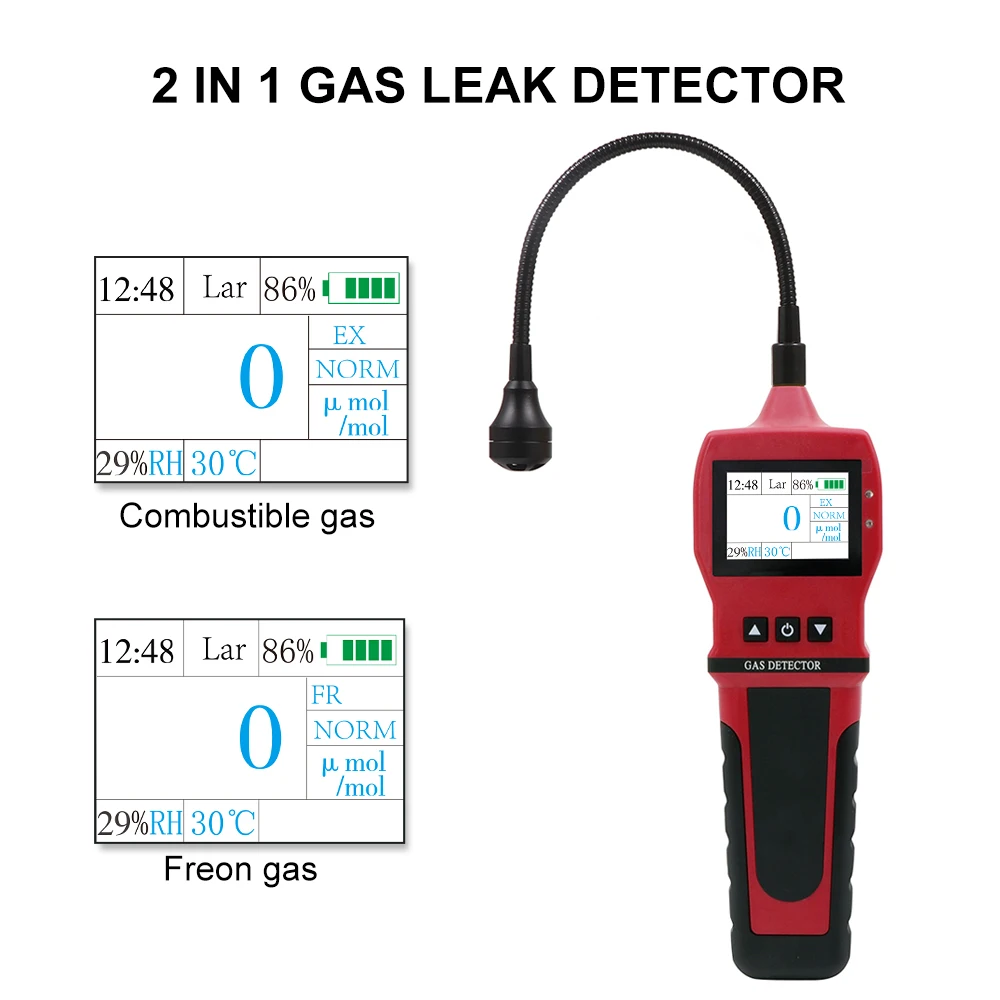 

Portable 2 in 1 Gas leak detector Refrigerant leak Detector Freon gas Combustible Gas LPG/CH4/Natural/coal Gas Analyzer