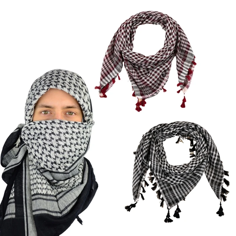 

Arabian Shemagh Neckwrap Men Women Ethnic Keffiyeh Arab Hijab Scarf Desert Headscarf Dustproof Face Cover Scarf Jacquard Shawl