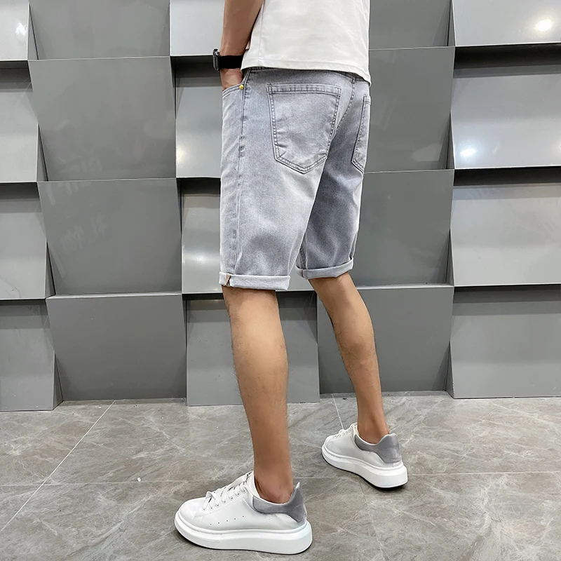 2024New Light Blue Casual Shorts High-End Baggy Straight Trousers Summer Thin Men's Jeans5Shorts