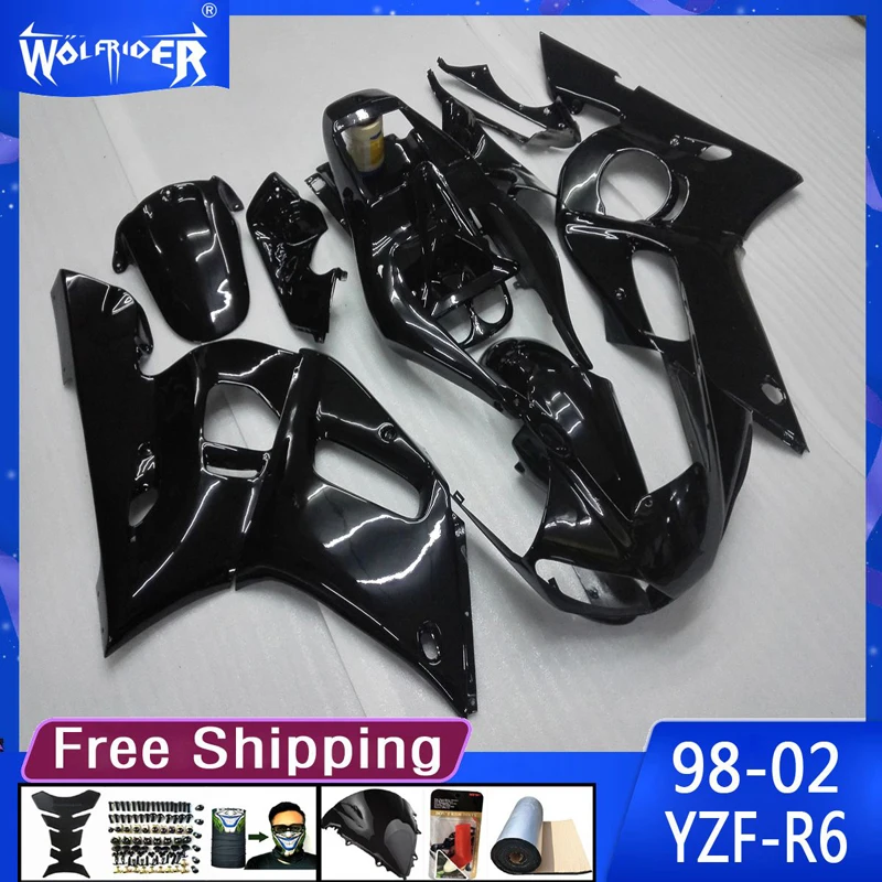 

motorcycle ABS plastic fairing for YZFR6 98 99 00 01 02 YZF-R6 1998-2002 Motorbike black fairing Manufacturer Customize cover