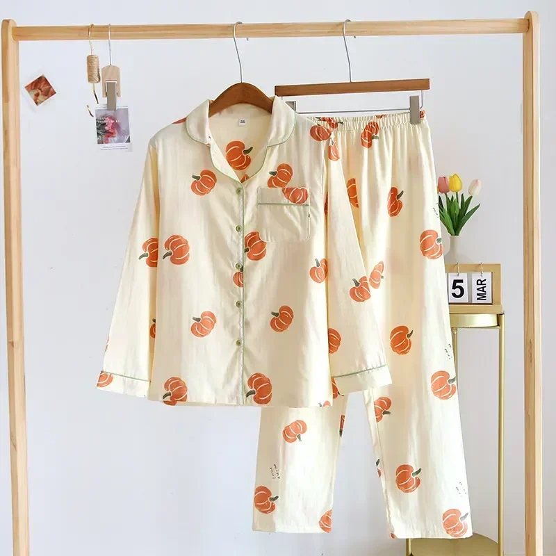 

Thin Long Pijama Piece Sleeve Women's Gauze Set Sleepwear New Two Homewear Cardigan Pants Cotton Spring/summer 2023