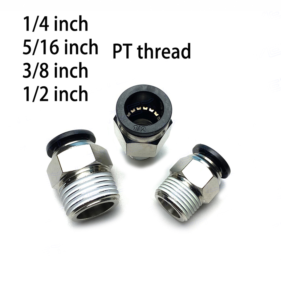 Pneumatic quick connector external thread PT1/8 1/4 3/8 1/2 inch pipe 5/16 1/4 3/8 1/2 inch PU hose air pipe PC1/4-02 PC3/8-03