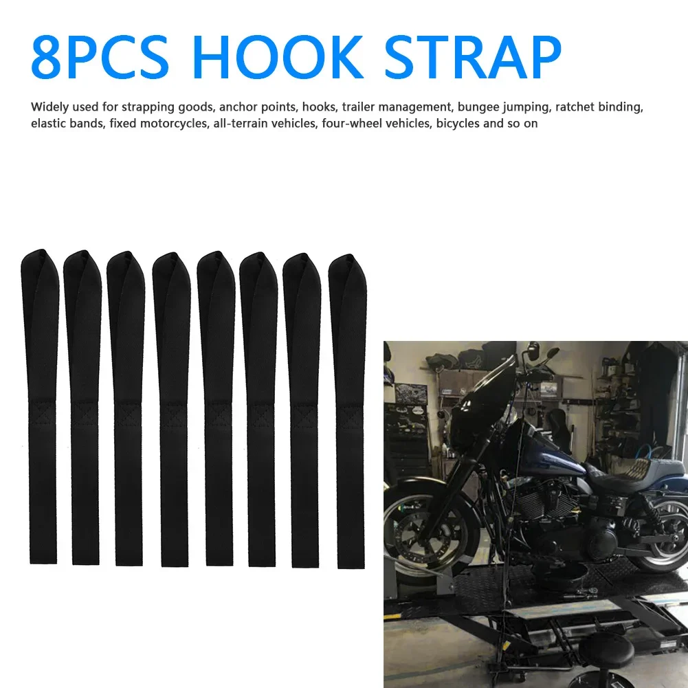 8 Pack 13x1 inch Soft Loop Tie-Down Strap for Securing ATV Motorcycle Motorbike