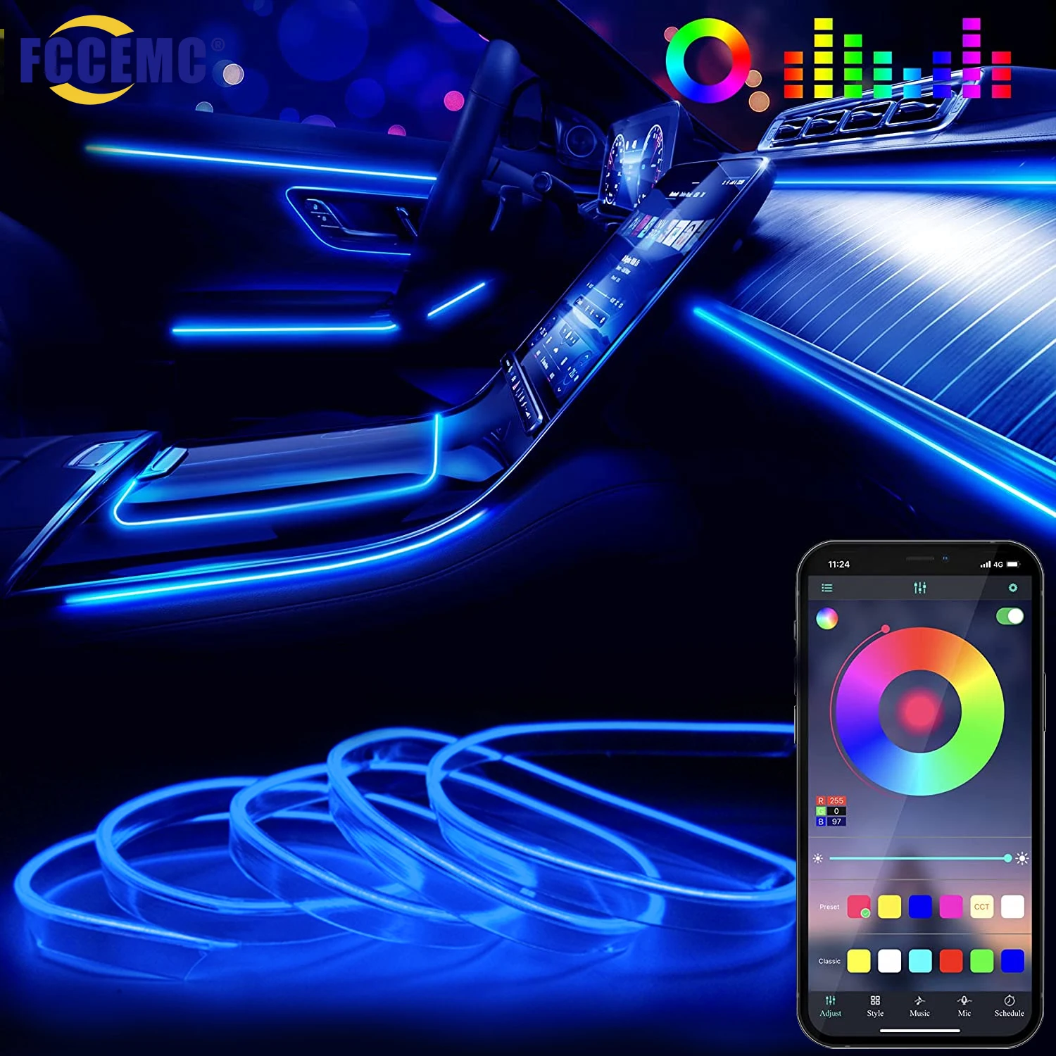 10€97 sur RGB LED 7 couleurs Neon Strip Light Music Télécommande pour  voiture éclairage intérieur - Accessoire téléphonie pour voiture - Achat &  prix