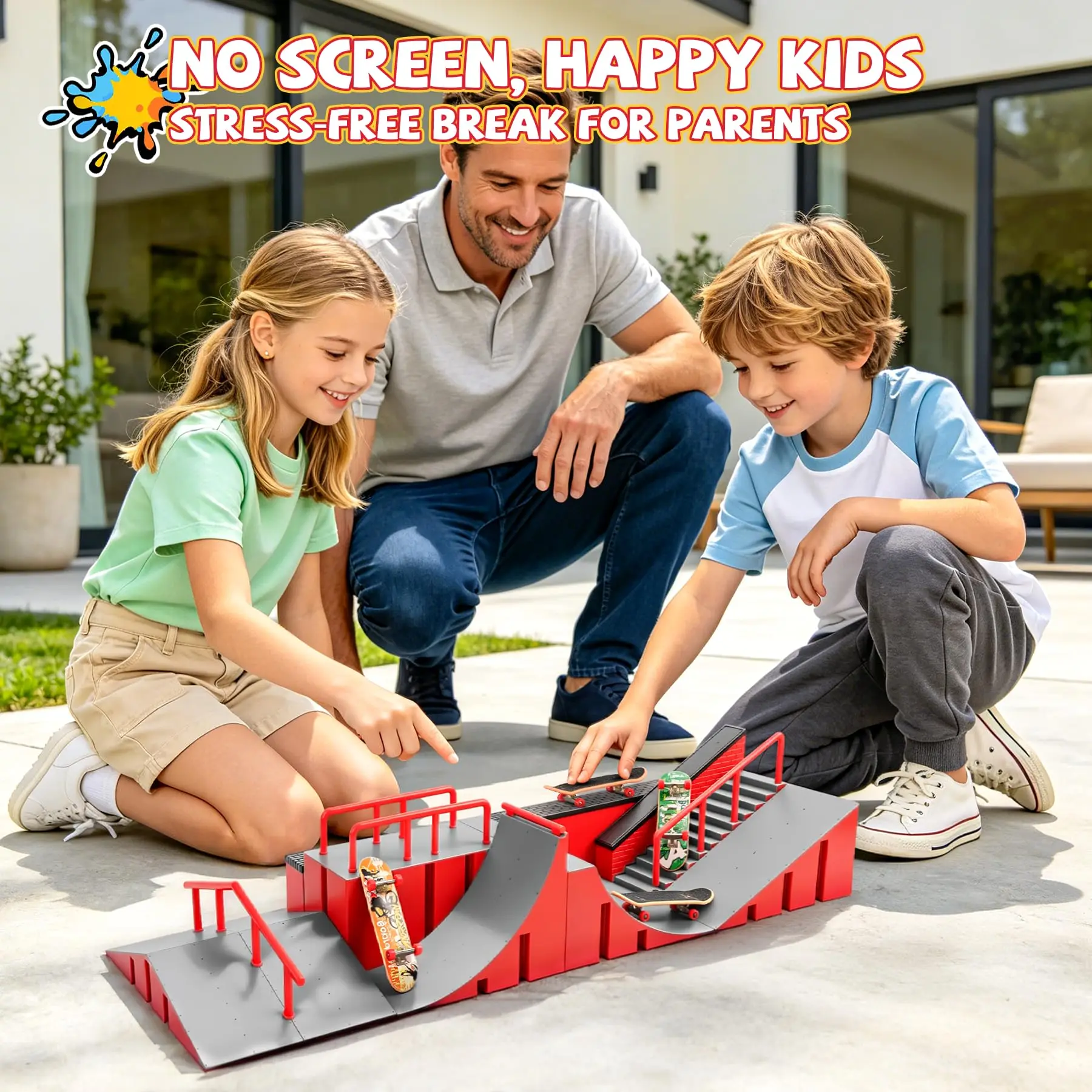 Deluxe Mini Finger Skateboard Park with Ramps and Stair Set - DIY Indoor Toy Kit