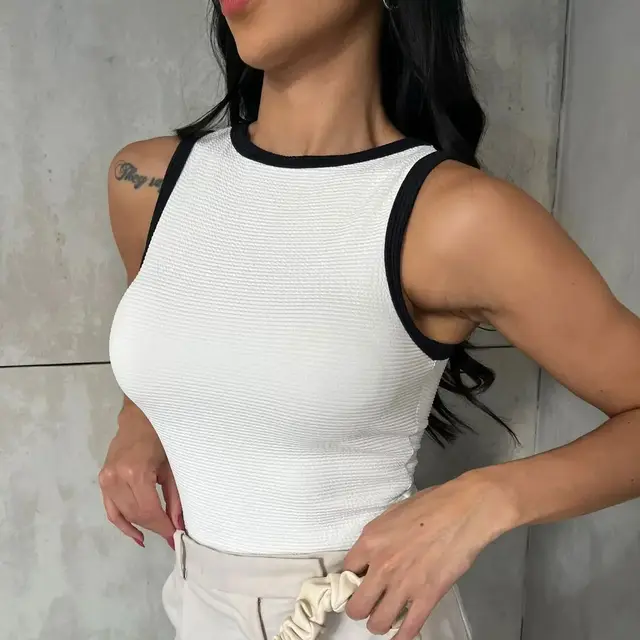 BODY REGATA FEMININE WHITE BICOLOR WITH BLACK FREEE GRATIS FASHION BODYSUIT BLOCK STYLOSE 1