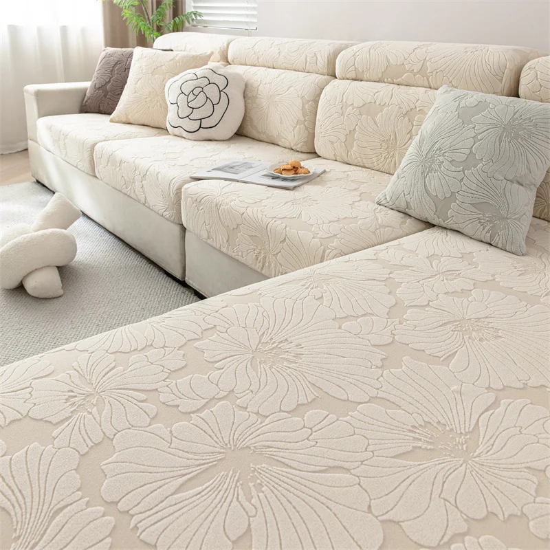 Polar Fleece Flower Jacquard Sofa Cover Is Soft and Comfortable for All Seasons, Anti-Cat Scratch Breathable Sofa Cover 4