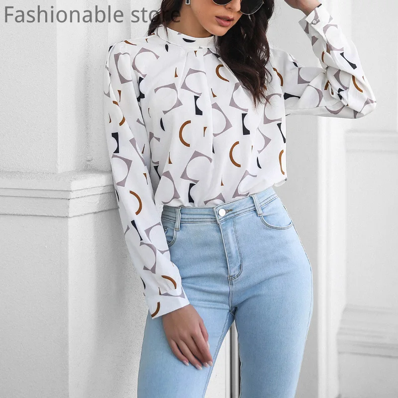 

Женская шифоновая рубашка с длинным рукавом и воротником-стойкой