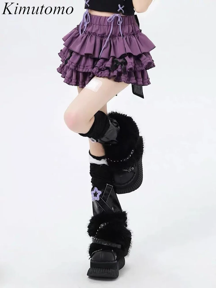 Japanese women's sweet Lolita solid bow skirt with pleats, high waist aesthetic, new spring collection.