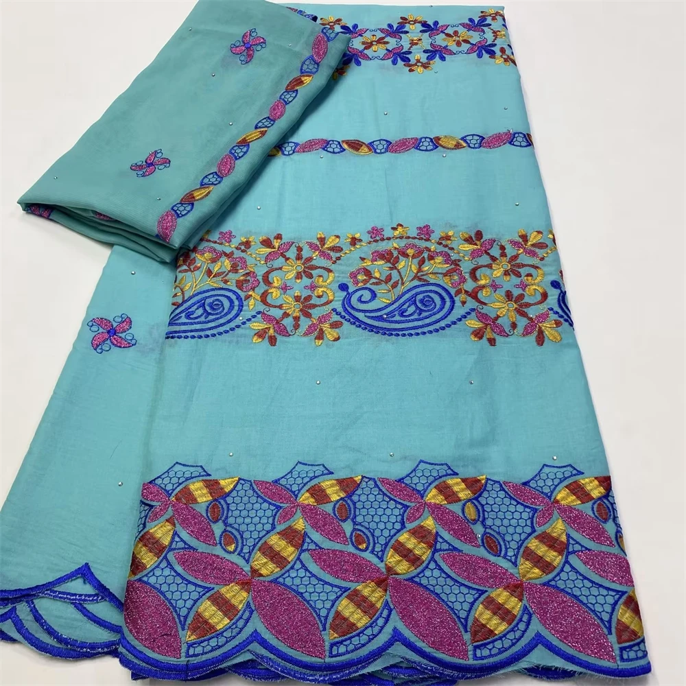 

Cotton Swiss Voile Laces for Dress, Nigerian Fabrics with Tulle Blouse, African Fabric, High Quality, 5 + 2 Yards