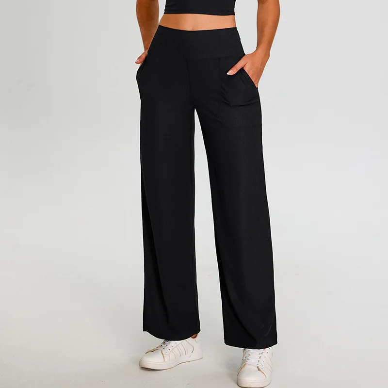 Ribbed Yoga Pants For Women Leggings Gym Workout Leggings High Waist Fitness Outdoor Running Sports Pants Straight Leg