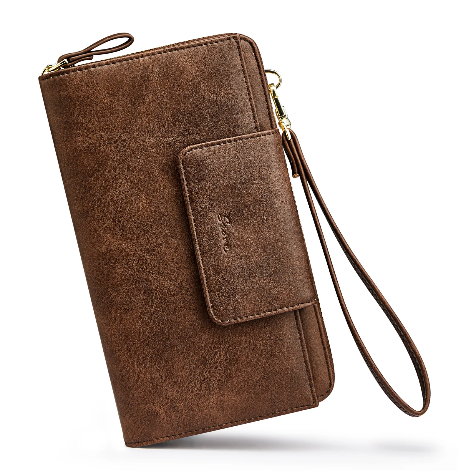 

S-ZONE Women Travel Wallets RFID Blocking Leather Wristlet Clutch Crossbody Purse Passport Document Credit Card Holder