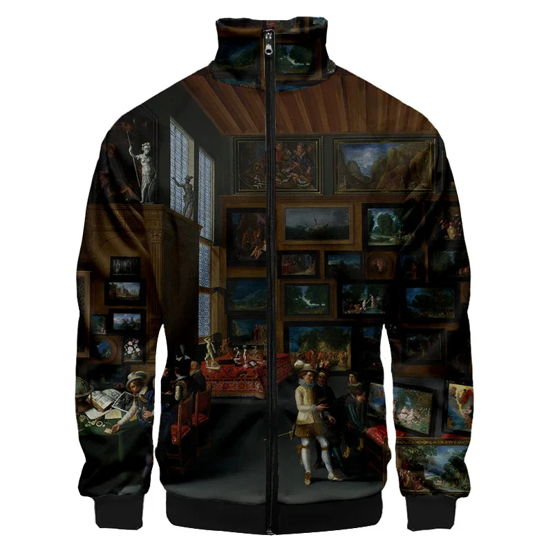 thumbnail image 1 of Chaqueta de hombre con estampado 3D de mural de lujo barroco retro, sudadera de exterior de aristocracia medieval, chaqueta de gran tamaño, abrigo, ropa de calle, 1 of 5
