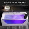 Acrylic Alcove Whirlpool Bathtub - Hydromassage Rectangular Jetted Soaking Tub with Center Drain - Waterfall Faucet 6