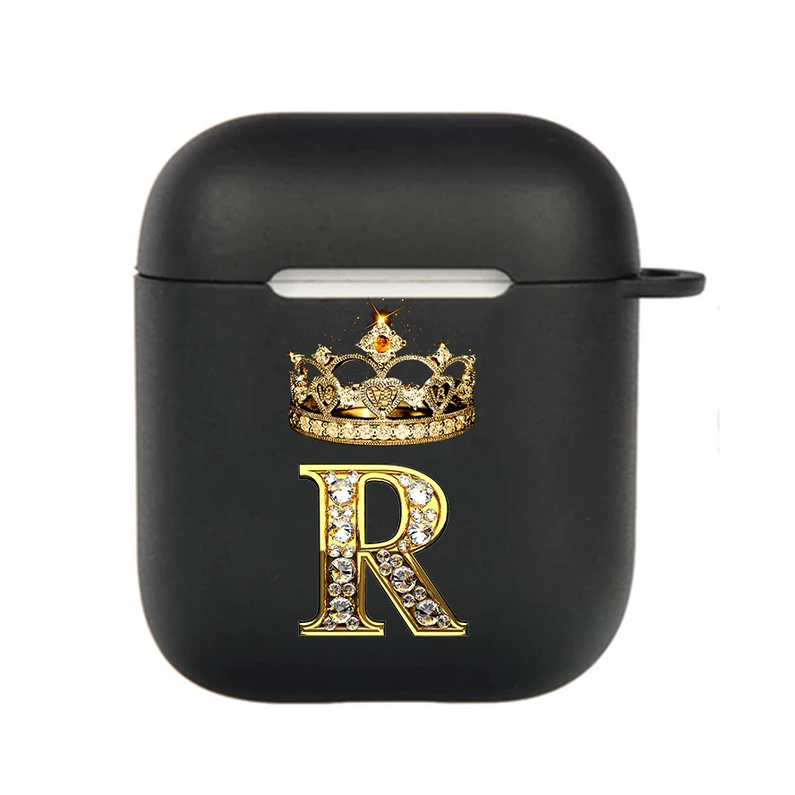 Diamond Crown Letter Hook Case - Black TPU Soft Earphone Cover