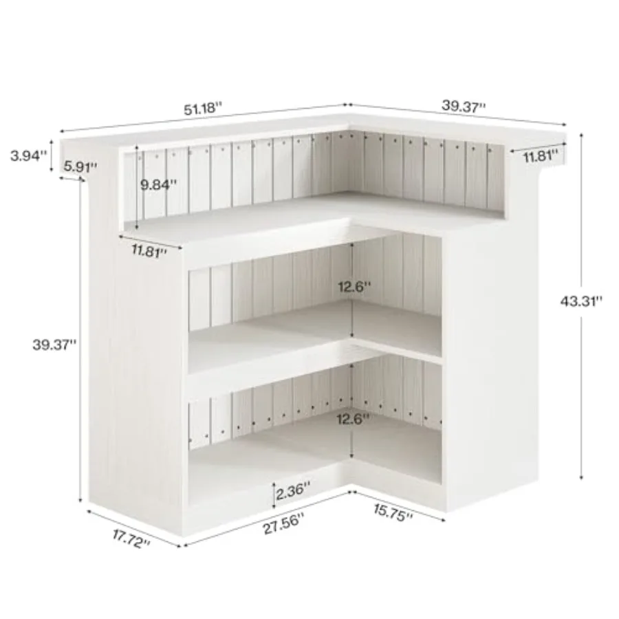 L-Shaped Home Bar Unit 4-Tier Corner Liquor Bar Table with Storage Shelves and Wine Glasses Holder Industrial Wine Cabinet Rece
