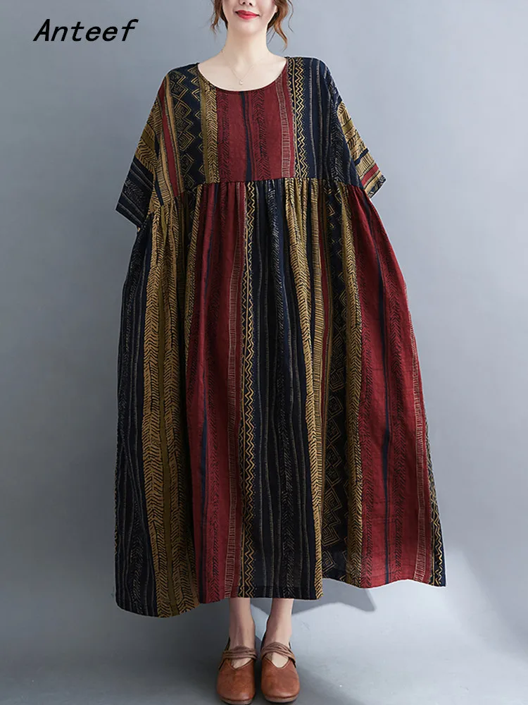 Женское винтажное платье в полоску Anteef Свободное длинное пляжное с коротким