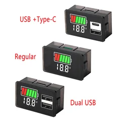4829 Dual USB Type-C Car Voltmeter Voltage Meter Panel 12V-24V 3S-23S Lithium Battery Capacity Indicator Tester Li-ion Lead Acid