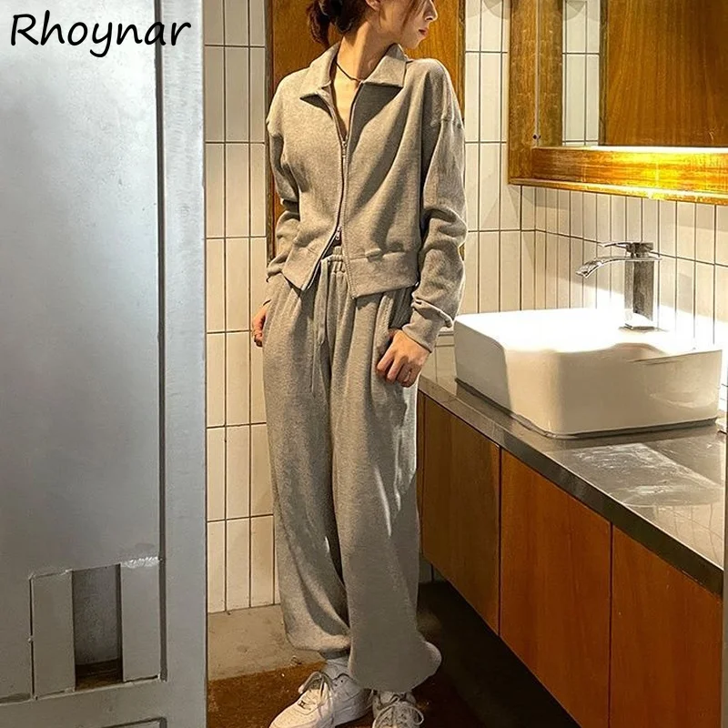 

Pant Sets Women Autumn Simple Daily Chic Jogger College Pockets Vintage Cozy New Korean Style Solid Streetwear Leisure 2 Pieces