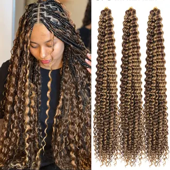 Deep Wavy Twist Crochet Hair Boho Braid Hair Synthetic Curly Hair Crochet Braids High Temperature Fiber Braiding Hair Extensions 1