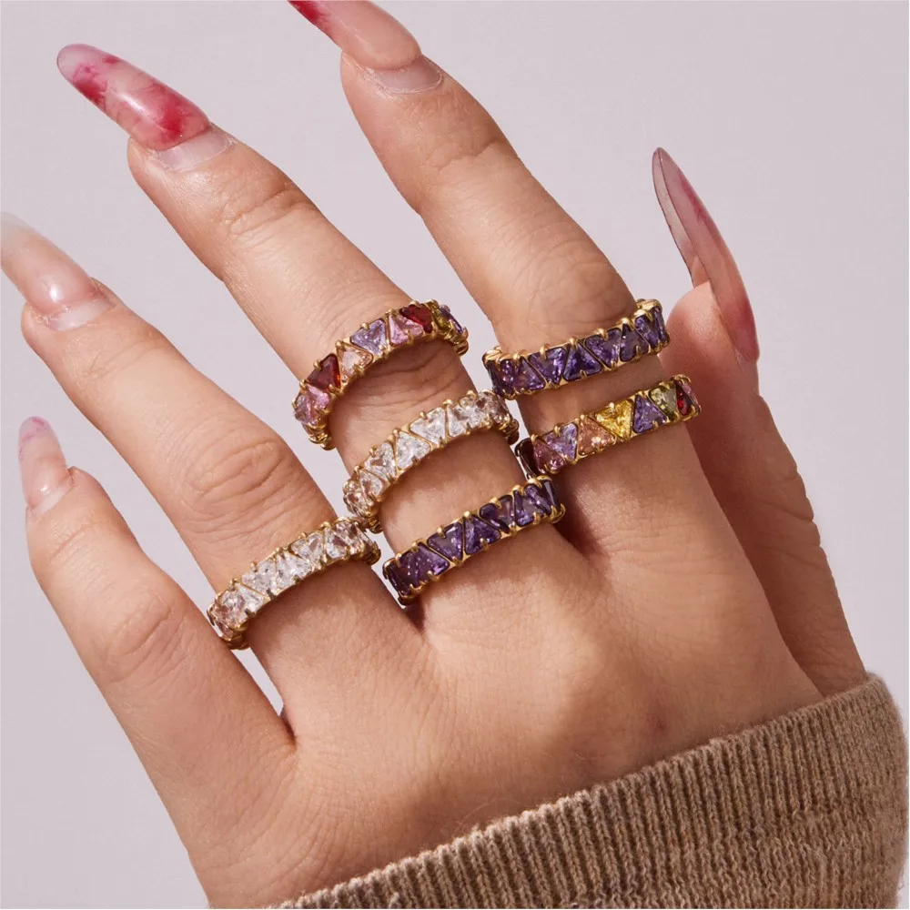 Triangular Purple Zircon Eternity Band in 18K Gold Plated Stainless Steel