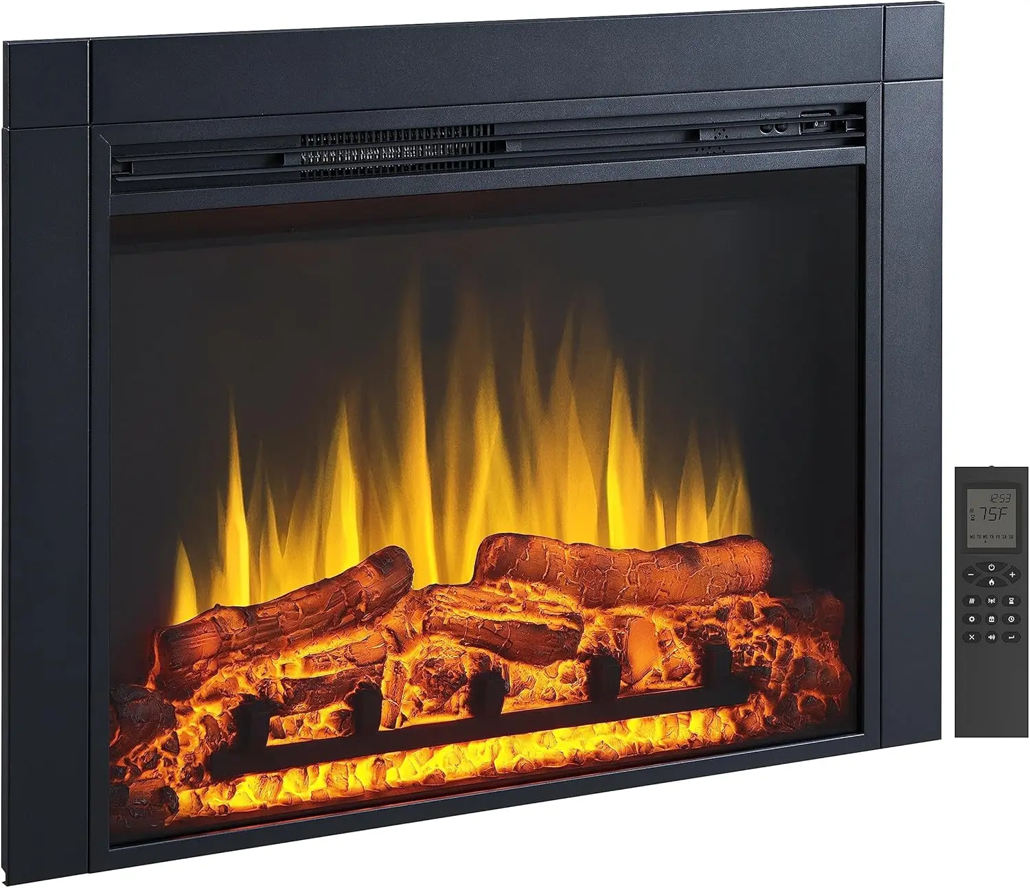 Jaden 36" W x 26" H (EF443) Electric Fireplace Insert with Front Trim Kit Fire Crackling Sound 750W/1500W Heater Remote Control
