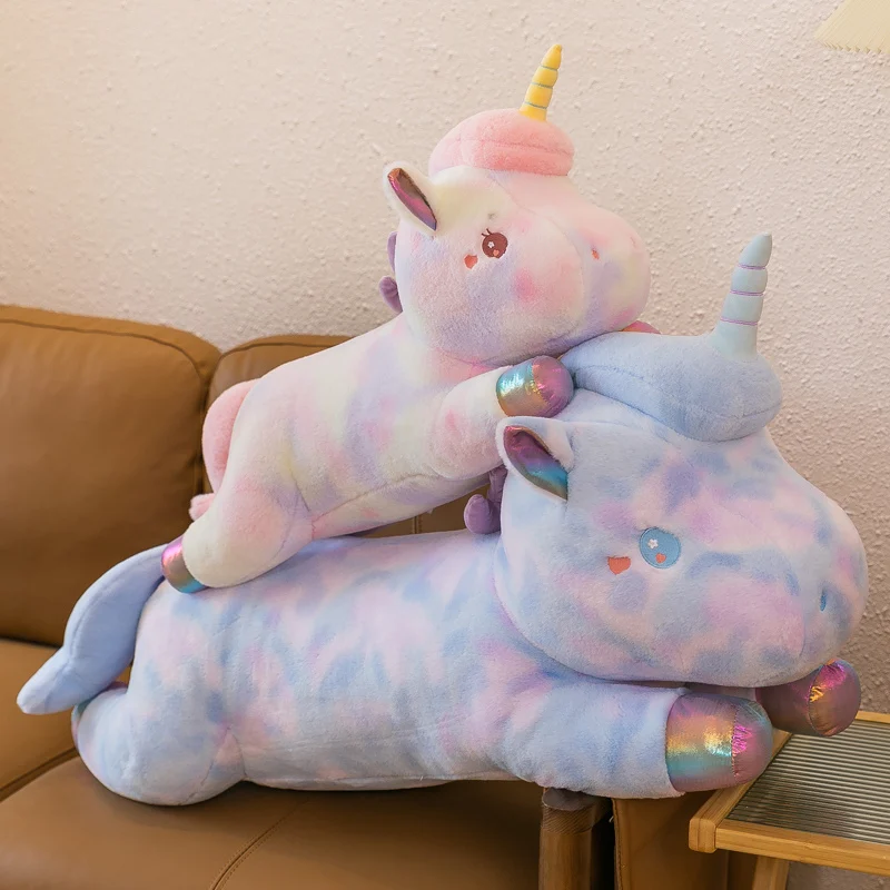 60-100cm Giant Kawaii Unicorn Plush Toys Lovely Animal Colorful Horse Long Pillow Soft Doll Home Bed Decor Lover Kids Baby Gifts 9pcs lot lovely plastic unicorn hair bands birthday supplies for kids girls headband with teeth hair hoop chic hair accessories