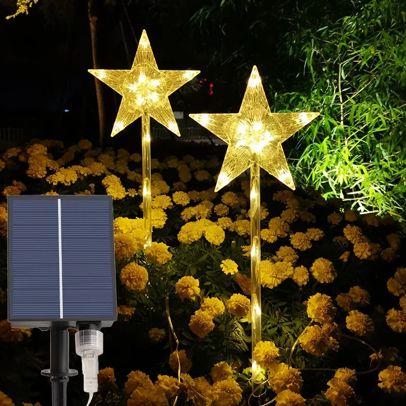 One Driven Two Solar Energy Christmas Star Outdoor LED Pentagram Garden Party Festival Park Landscape Decoration Lawn Floor Lamp uv black light high brightness energy saving heat resistant enhance atmosphere 9 5w glow in the dark blacklight party bulb