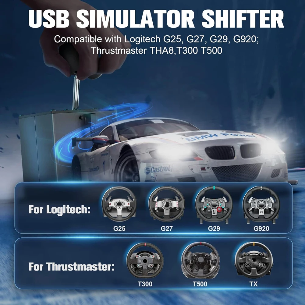 Simulador USB Shifter, câmbio de engrenagens de jogos de corrida, volante  sequencial H, compatível com Logitech G29 G27 G25 G920 com para volante  T300RS GT : : Games e Consoles