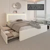 Queen Size Bed Frame with 4 Storage Drawers and LED Lights, Upholstered Platform Bed with Adjustable Headboard 1