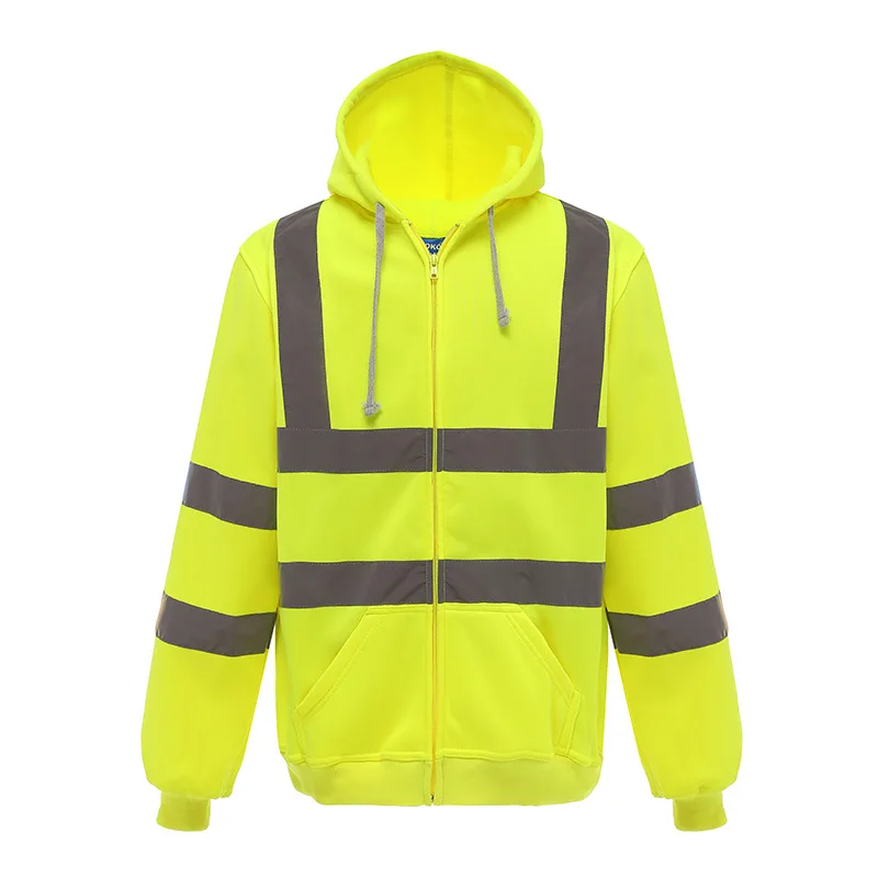 Hi Vis 건설 노동자 안전 후디, 남성용 맨투맨 스트리트웨어, 지퍼 풀오버, 반사 줄무늬, 캐주얼 작업복