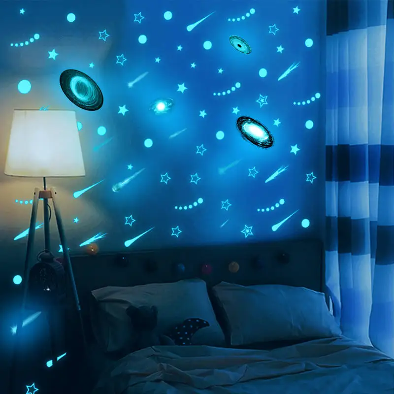 Glow in The Dark Universe Black Hole Wall Stickers Fluorescent Galaxy Space Starry Sky Stars Decals for Kids Room Decorationr
