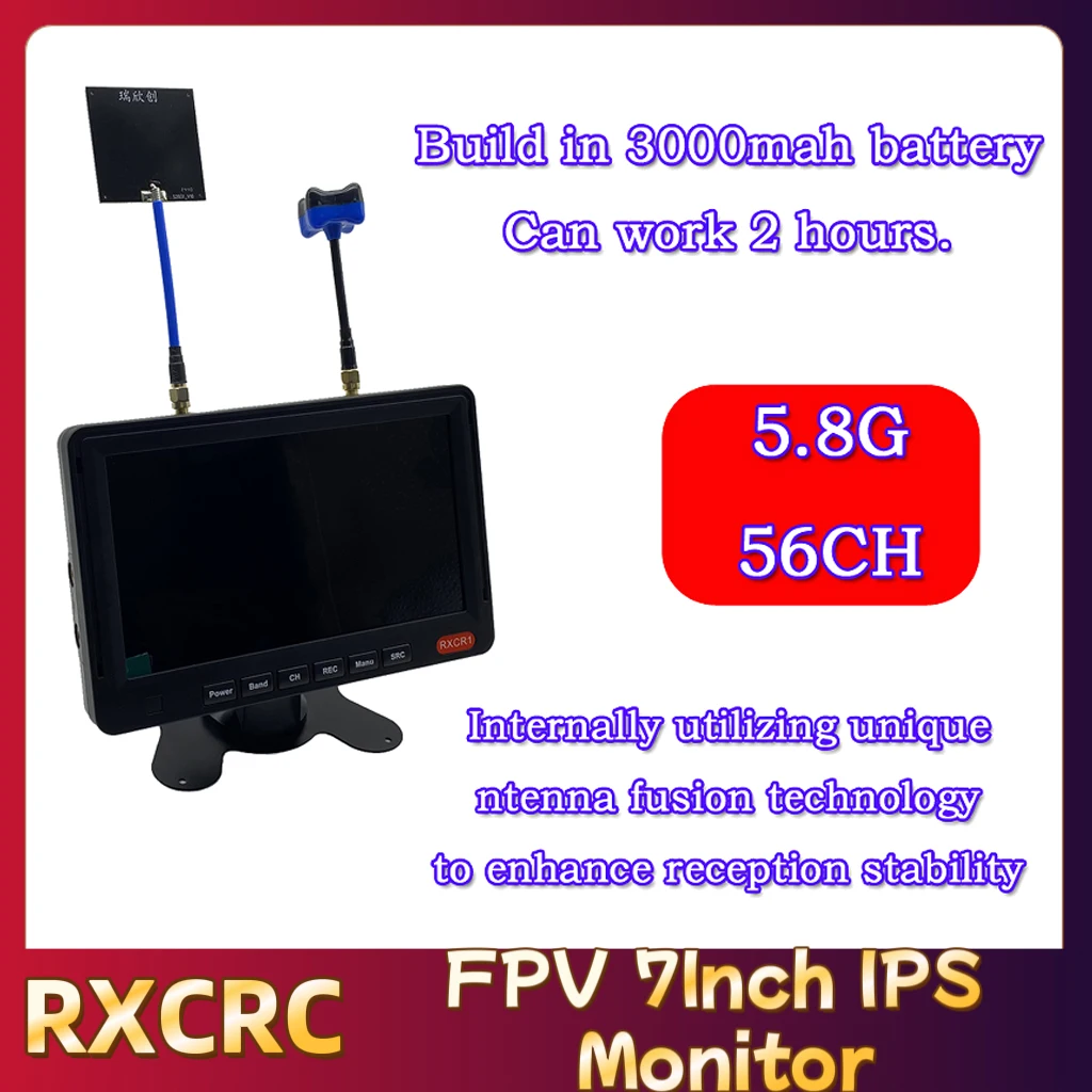 RXCRC 7 pouces FPV moniteur version upgrade avec batterie, affichage clair pour drone RC