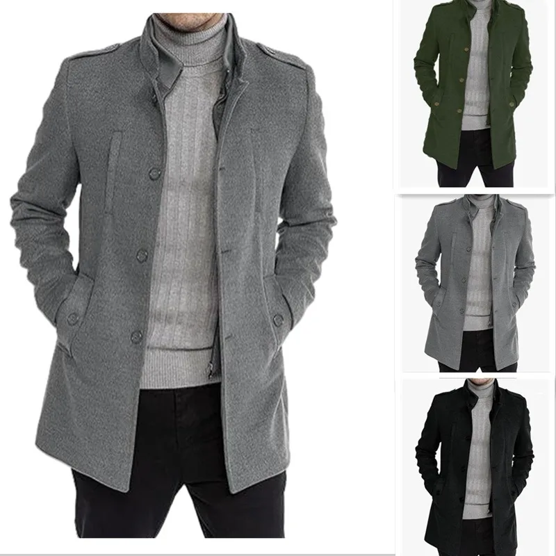 New Woolen Mens Coat Medium and Long Zipper Jacket Large Size Fake Two-piece Set Cardigan for Men 1