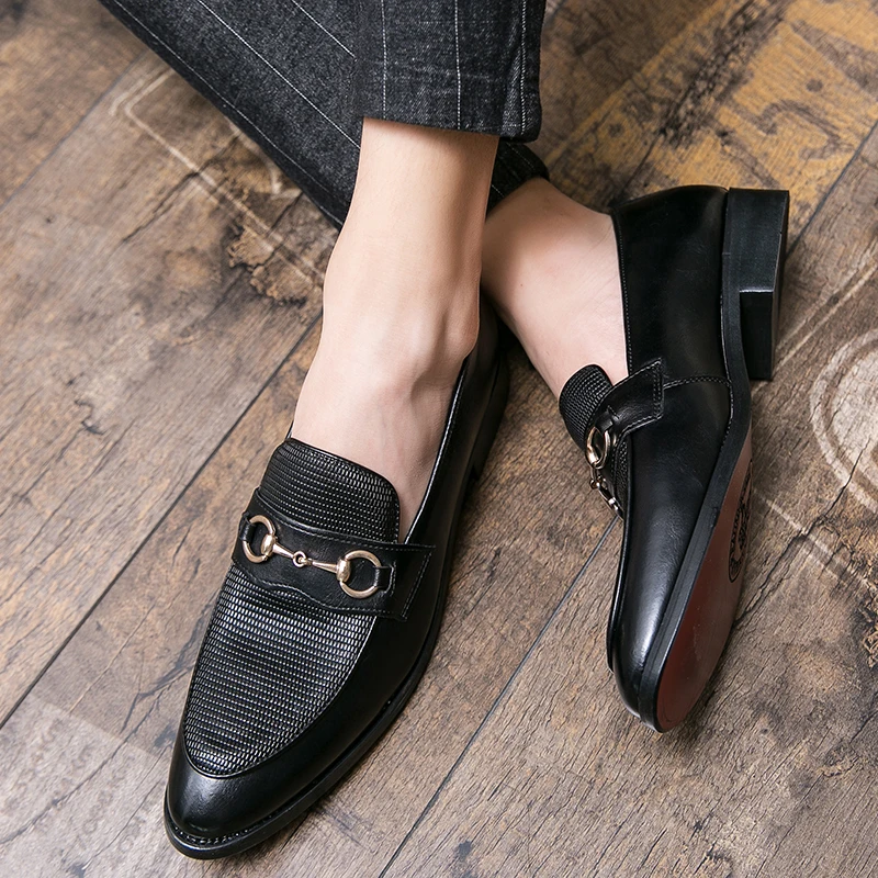 European Station Personalized Casual Men's PU Leather Shoes Fashion Metal Buckle Shoes Elegant Retro Sizes 38-48Men Shoes