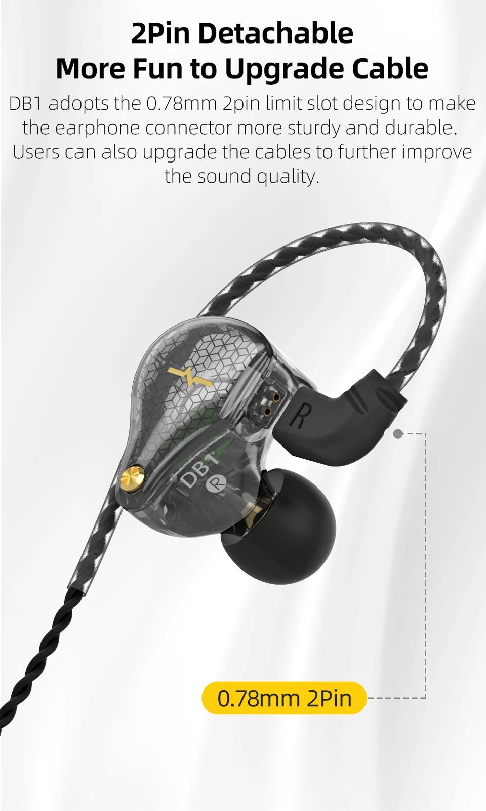 2021 NiceHCK DB1 HIFI In Ear Earphone 10mm Dynamic Music DJ Running Sport IEM Earbud Studio Earplug 0.78mm 2Pin Detachable