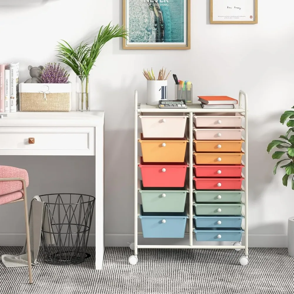 15 Drawers Rolling Cart, Storage Cart with Wheels, for Teacher Office Home School Supplies Tool Craft Art Paper