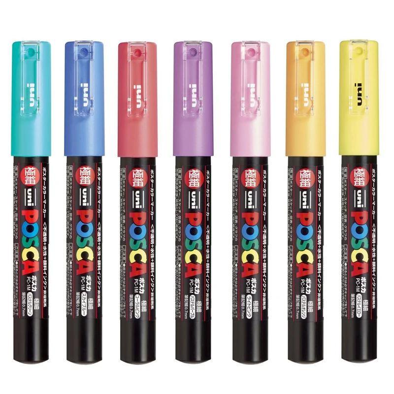 7 Pastel Posca Paint Markers Set, PC-1M 0.7mm Posca Markers with