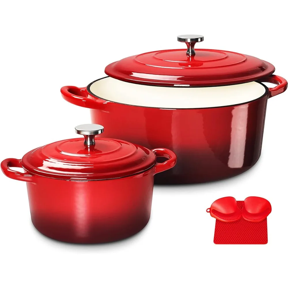 

Enameled Cast Iron Dutch Oven Set with Lid 6-Quart and 1.5-Quart Red