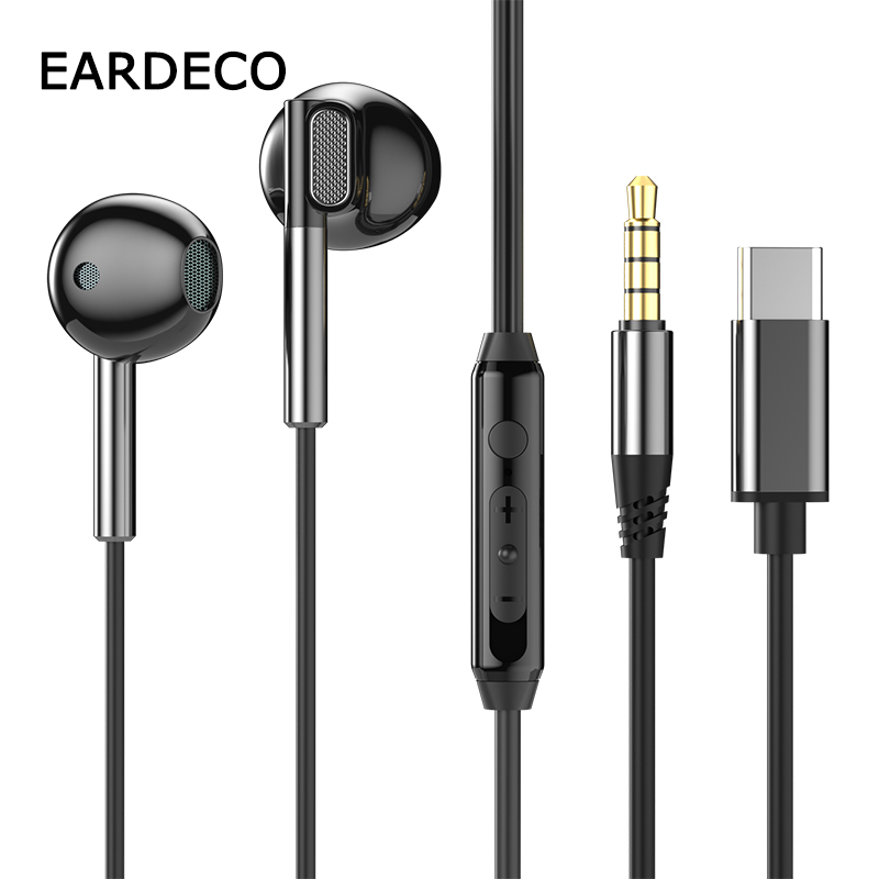 EARDECO 3.5mm/Type-C Hifi Wired Headphones Bass Wired Earphone Earbuds Sport Stereo Mobile Headset with Mic Earphone with Wire