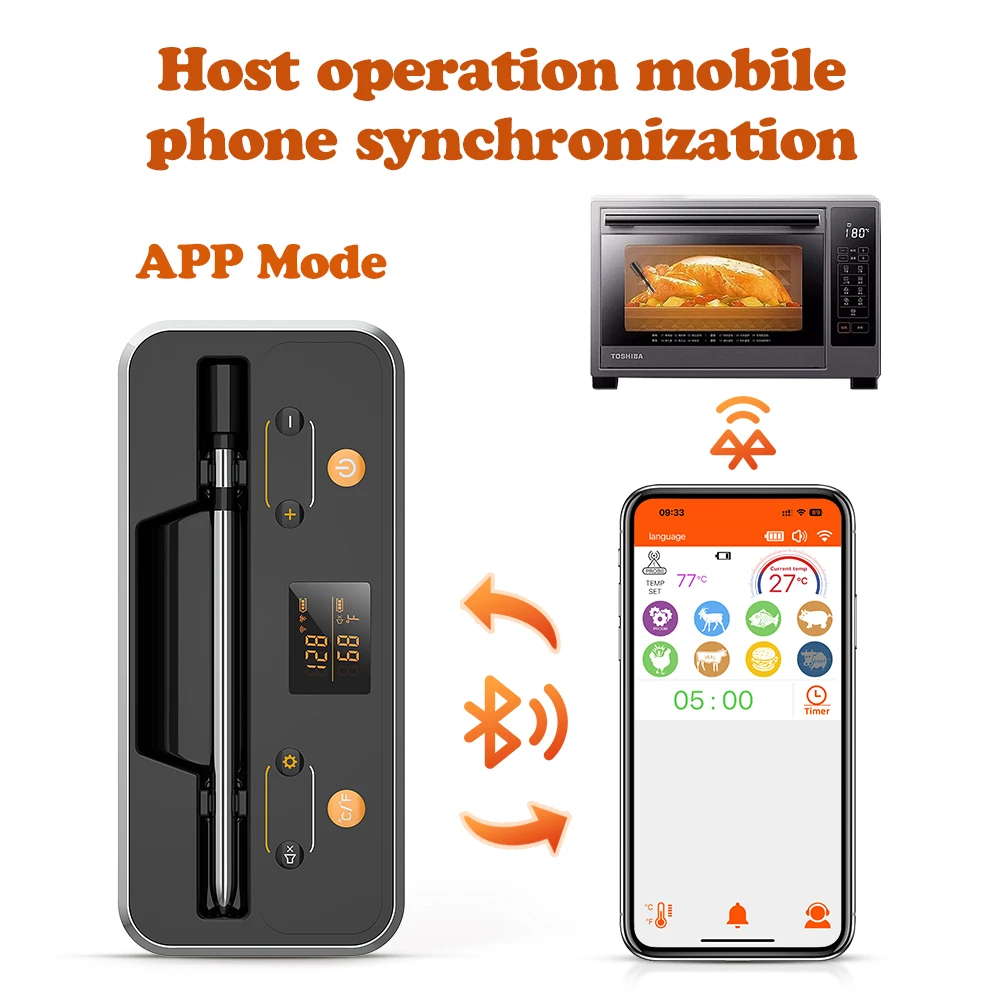 Wireless Meat Thermometer Digital Bluetooth Water-proof Probe with Display & Booster for Grilling Smoking Grill Oven Smoker 3