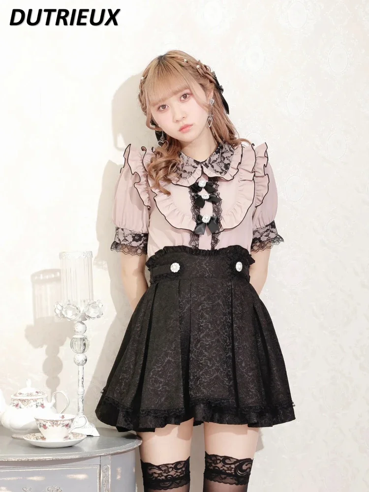 Japanese-Style Mine Mass-Produced Blouse Girls Summer New Short-Sleeved Shirt Top Women's Sweet Lace Ruffled Bow Shirts Camisas