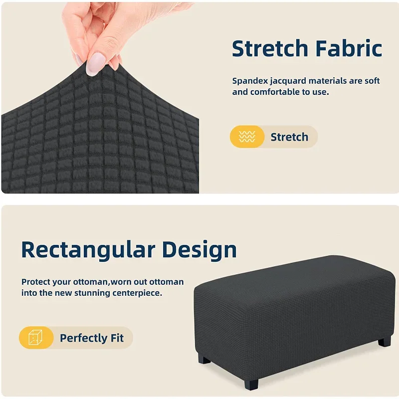 Durable Jacquard Stretch Ottoman Cover with Custom Sizing - Foldable Storage Stool Furniture Protector