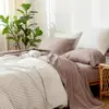 MooMee Bedding Sheet Set 100% Washed Cotton Linen Like Textured Breathable Durable Soft Comfy (Mauve Brown, King) 1