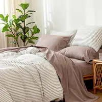 MooMee Bedding Sheet Set 100% Washed Cotton Linen Like Textured Breathable Durable Soft Comfy (Mauve Brown, King) 1