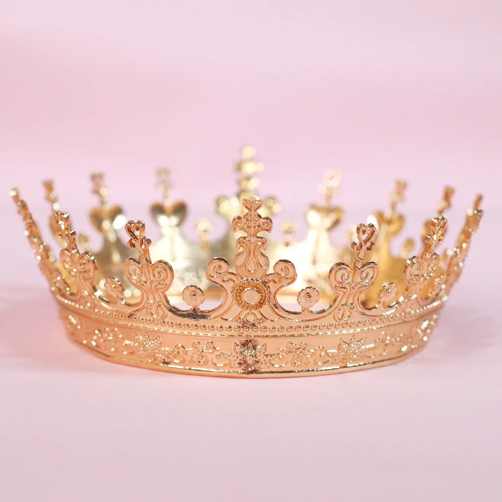 1pc Luxurious King Queen Crown Gorgeous Metal Round Crown Party Banquet Bar Mitzvah Wearing Men's Women's Jewelry Hair Accessory
