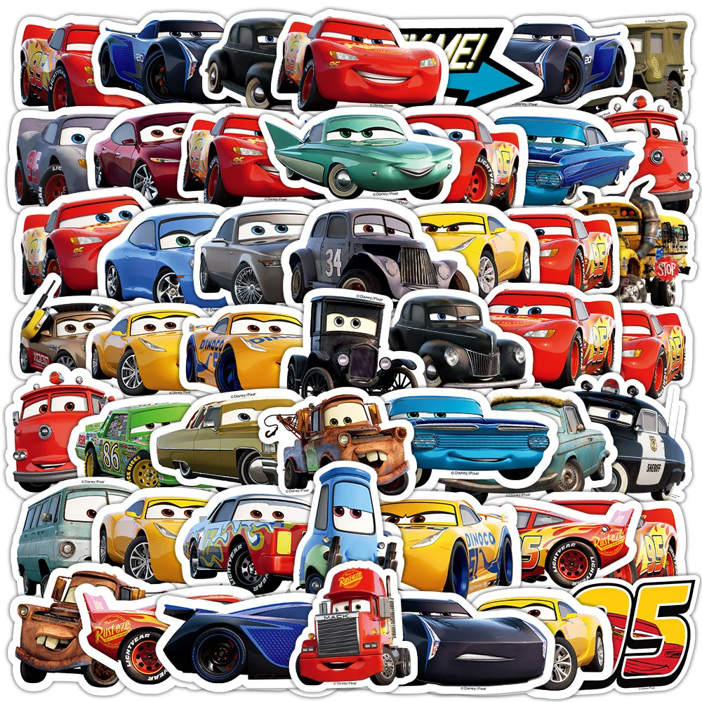 10/30/50Pcs Disney Cars Lightning Mcqueen Anime Stickers Cartoon Decalcomanie Skateboard Laptop Moto Phone Adesivo Impermeabile