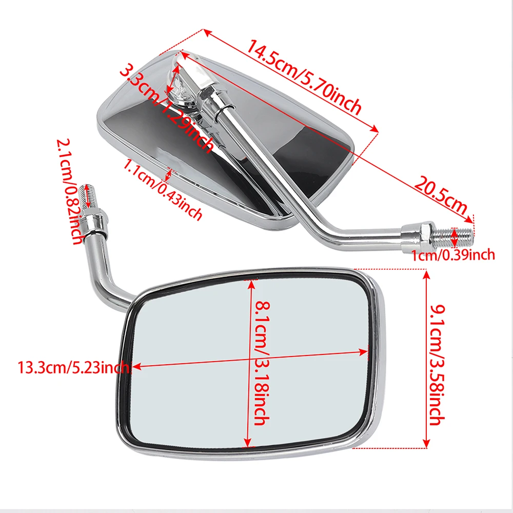 Chrome universal rectangle motorcycle rearview mirrors 10mm bolt thread for Honda motorbike scooter E-bike motorcycle mirror motorcycle mirrors