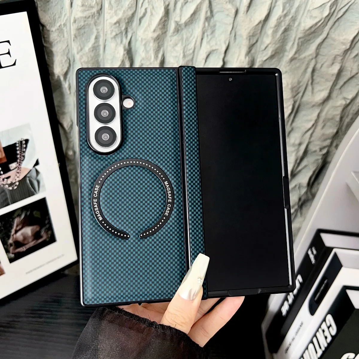 Carbon Fiber Magnetic Phone Case with Magsafe Wireless Charging and Hinge Protection